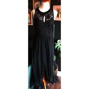 Candalite Hi Low Dress Fairy Grunge Goth Sheer Floral Tulle Witchy Sequin Lace L